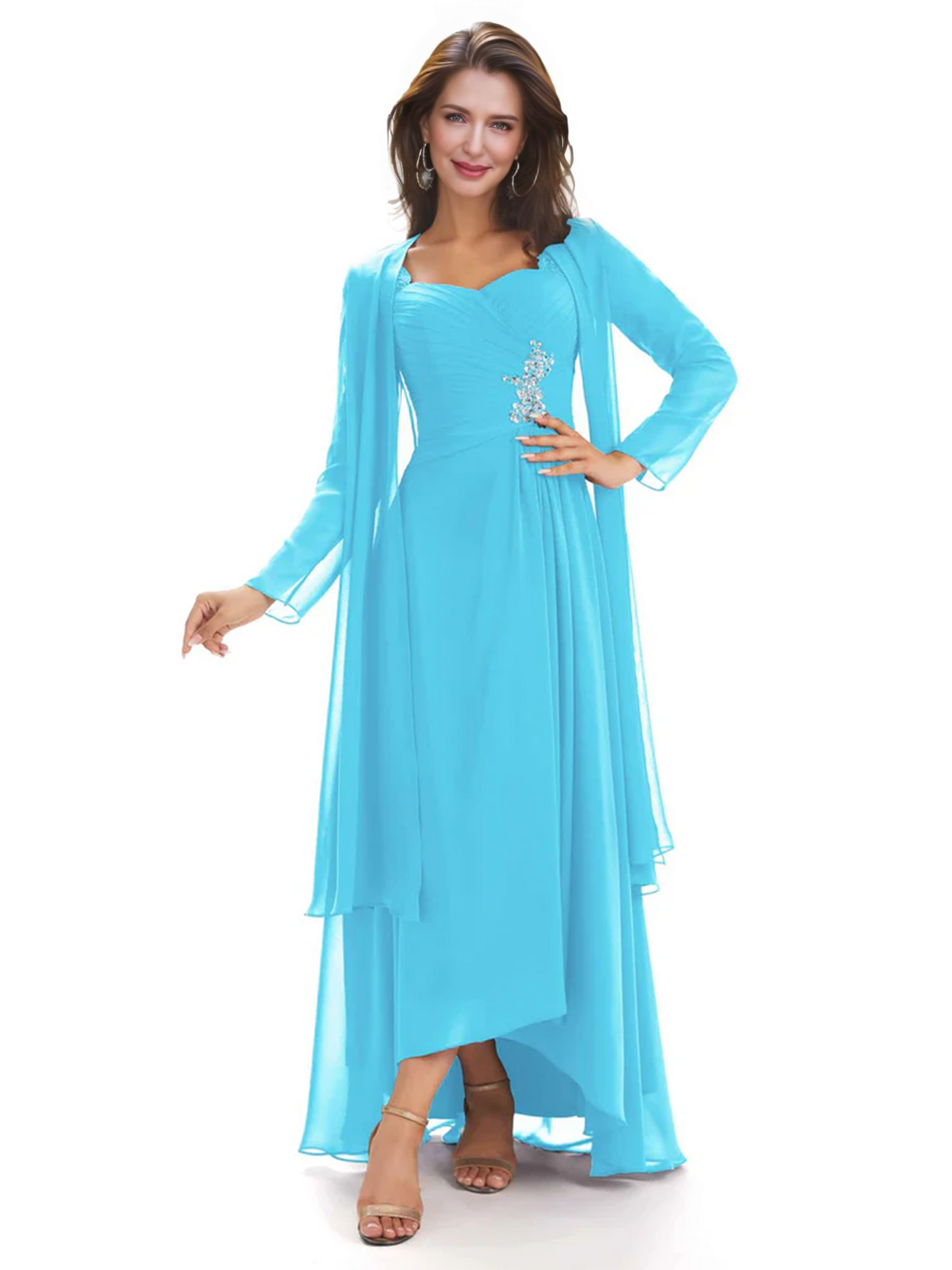 Elegant Asymmetric Neck Long A-Line Chiffon Mother of the Brides Dresses Mom Outfit