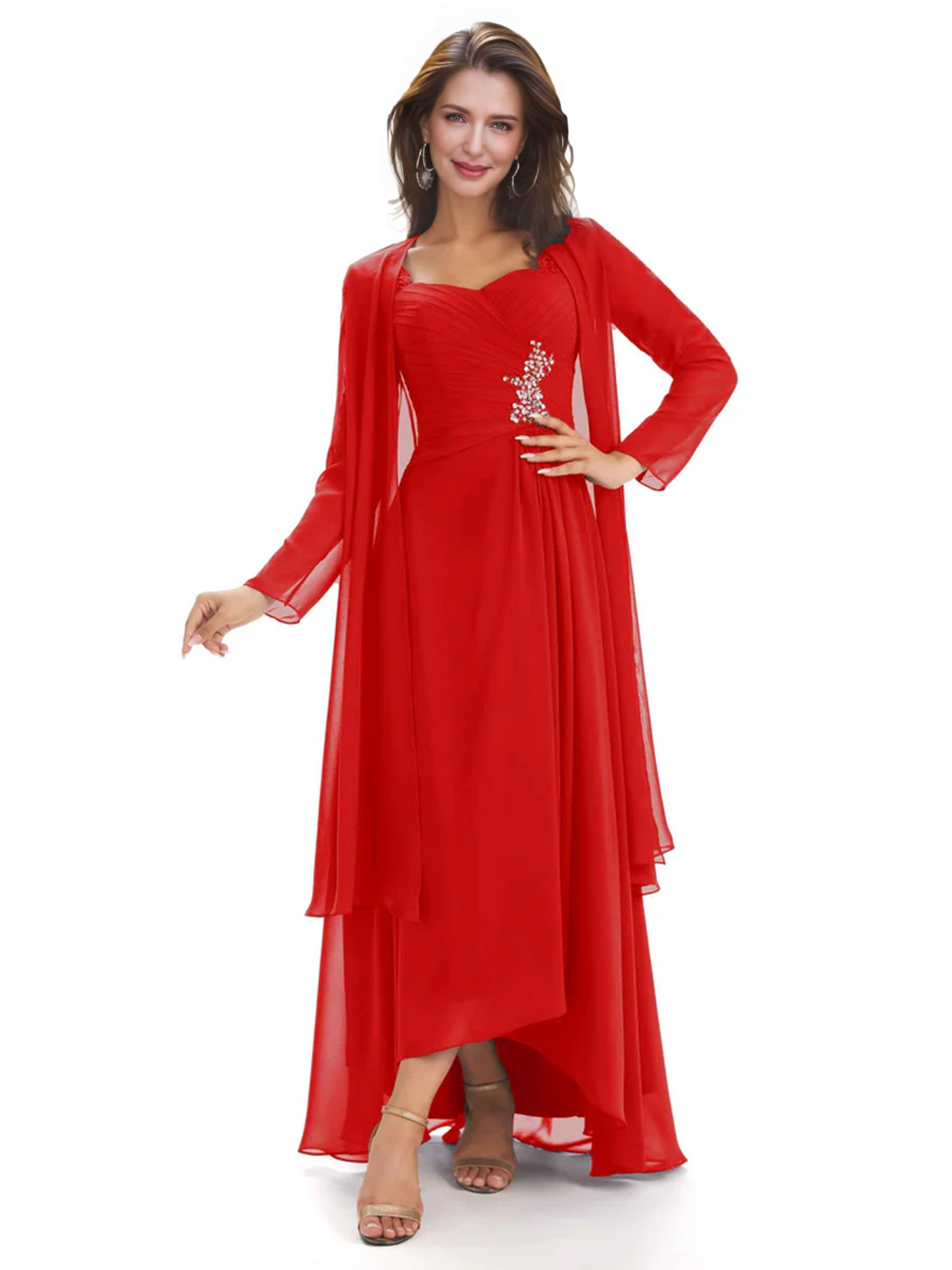 Elegant Asymmetric Neck Long A-Line Chiffon Mother of the Brides Dresses Mom Outfit