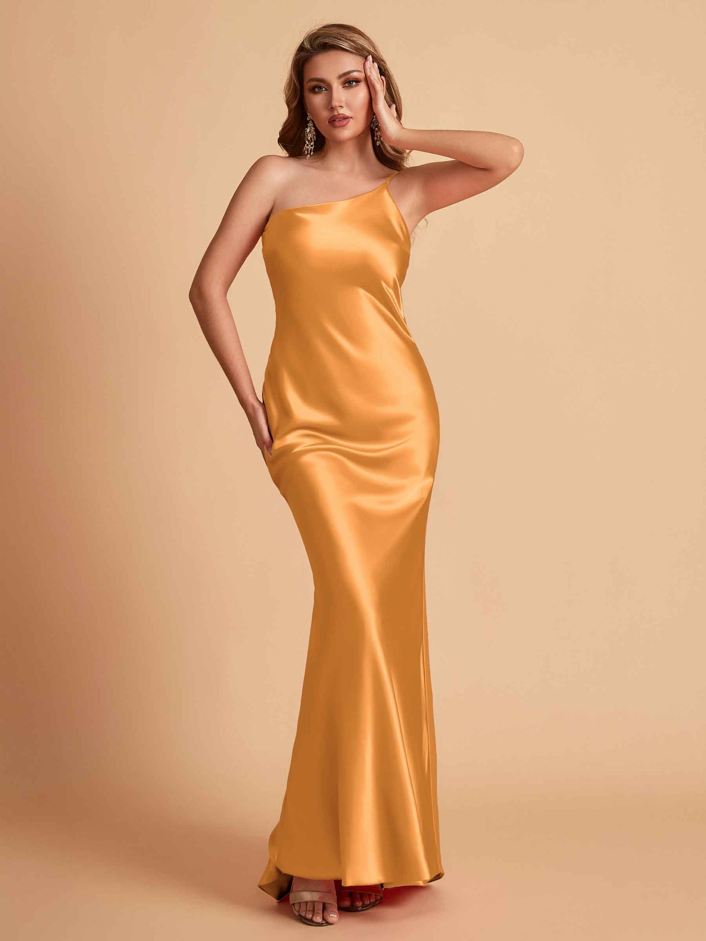 Sexy Silky Satin Sheath One Shoulder Comfy Long Bridesmaid Dresses