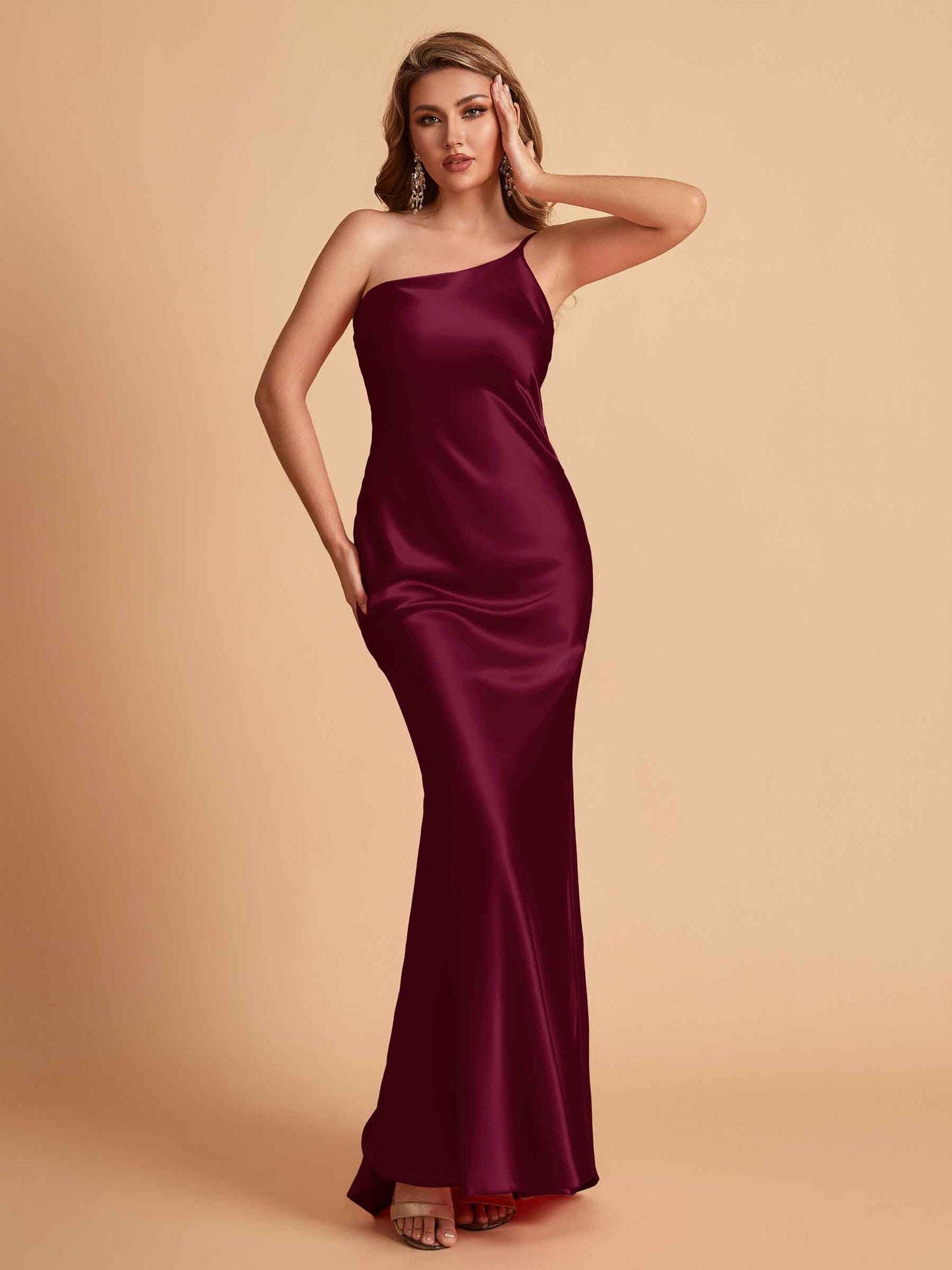Sexy Silky Satin Sheath One Shoulder Comfy Long Bridesmaid Dresses