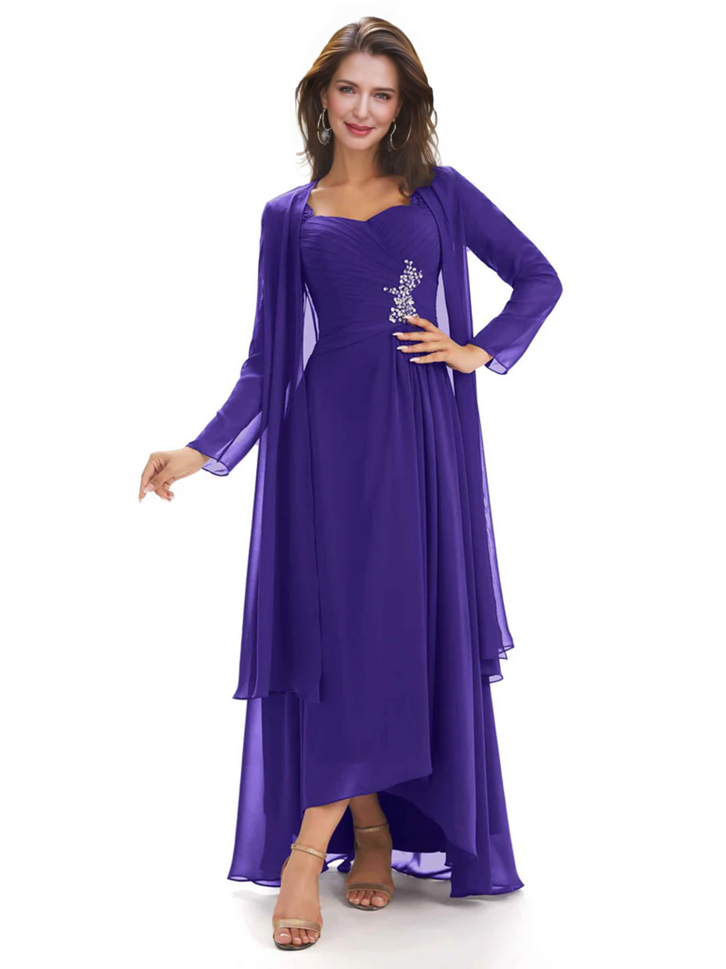 Elegant Asymmetric Neck Long A-Line Chiffon Mother of the Brides Dresses Mom Outfit