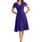 Mother of the Bride Dress Knee-Length V-Neck Chiffon Gown with Ruched Bodice