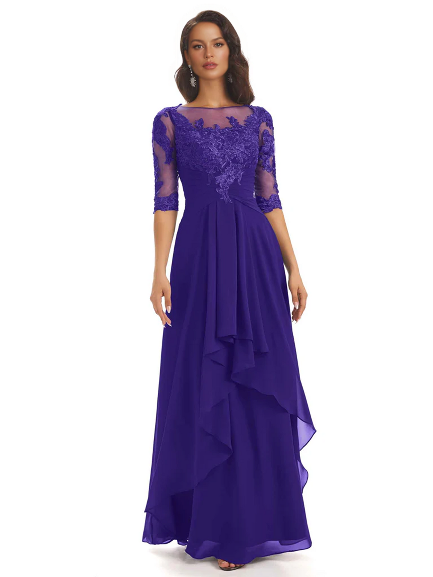 Elegant Lace A-line Chiffon Half Sleeves Mother of the Brides Dresses Floor Length