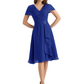 Mother of the Bride Dress Knee-Length V-Neck Chiffon Gown with Ruched Bodice