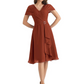 Mother of the Bride Dress Knee-Length V-Neck Chiffon Gown with Ruched Bodice