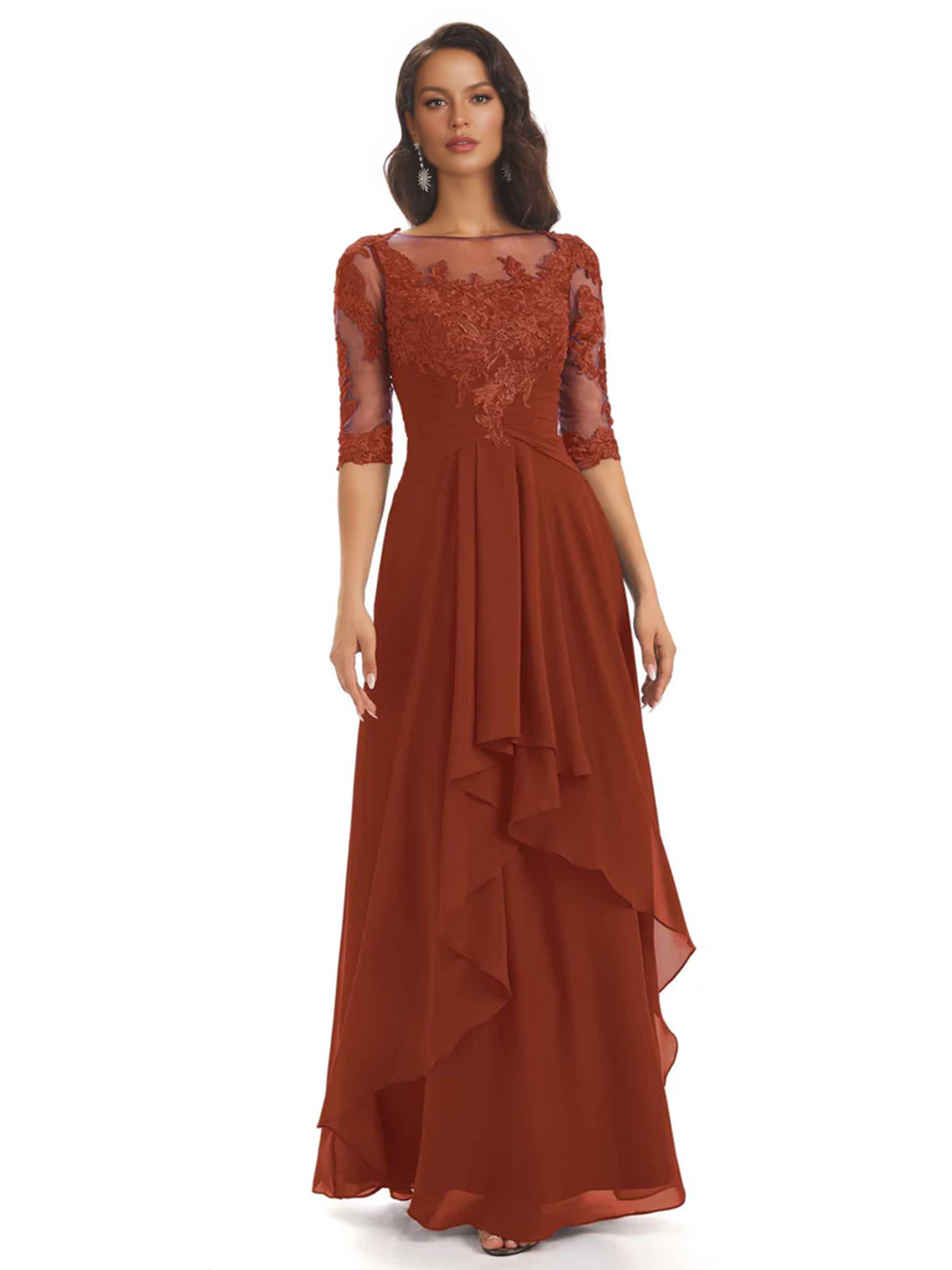 Elegant Lace A-line Chiffon Half Sleeves Mother of the Brides Dresses Floor Length