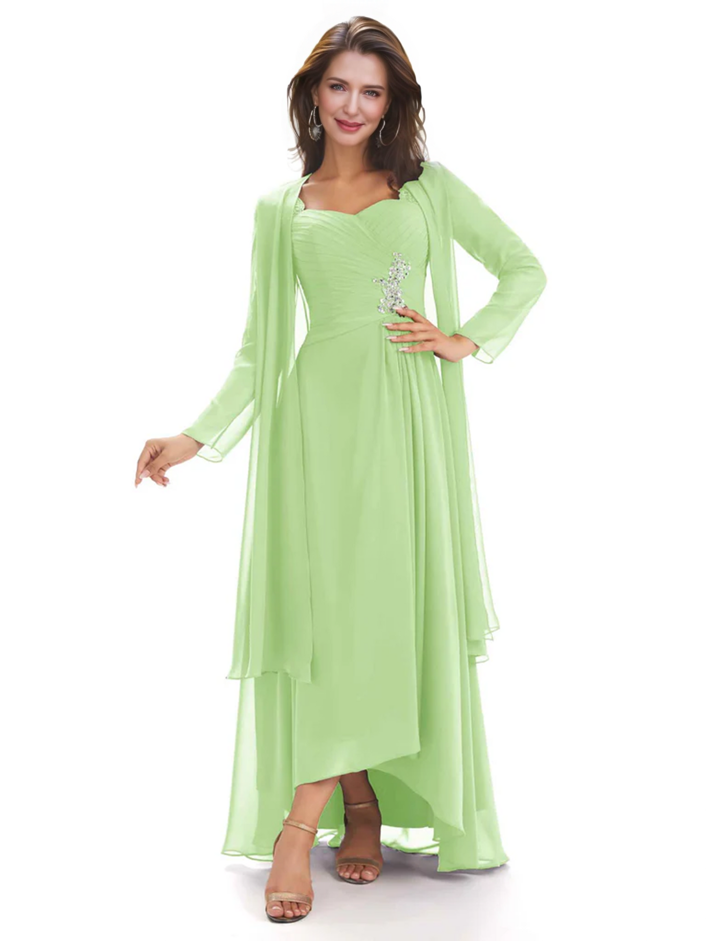 Elegant Asymmetric Neck Long A-Line Chiffon Mother of the Brides Dresses Mom Outfit