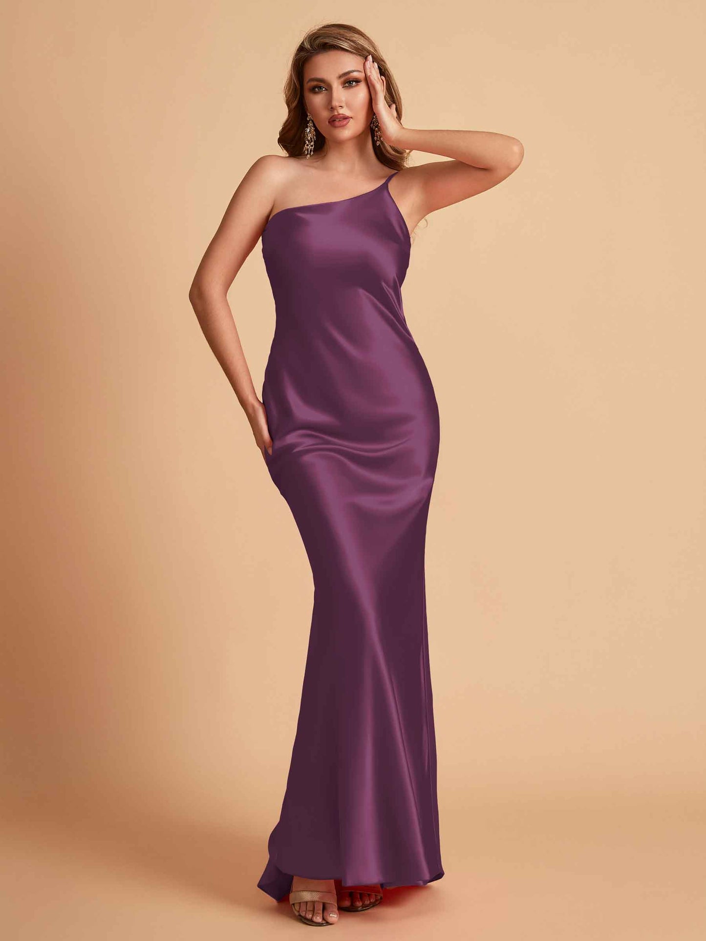 Sexy Silky Satin Sheath One Shoulder Comfy Long Bridesmaid Dresses