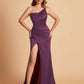 Elegant Silky Satin Mermaid One Shoulder With Pleats Long Bridesmaid Dresses