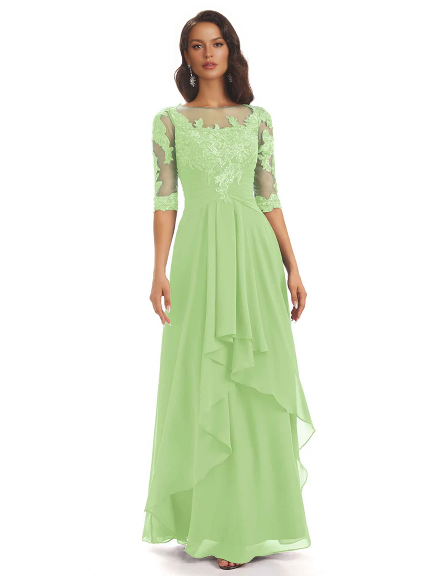 Elegant Lace A-line Chiffon Half Sleeves Mother of the Brides Dresses Floor Length