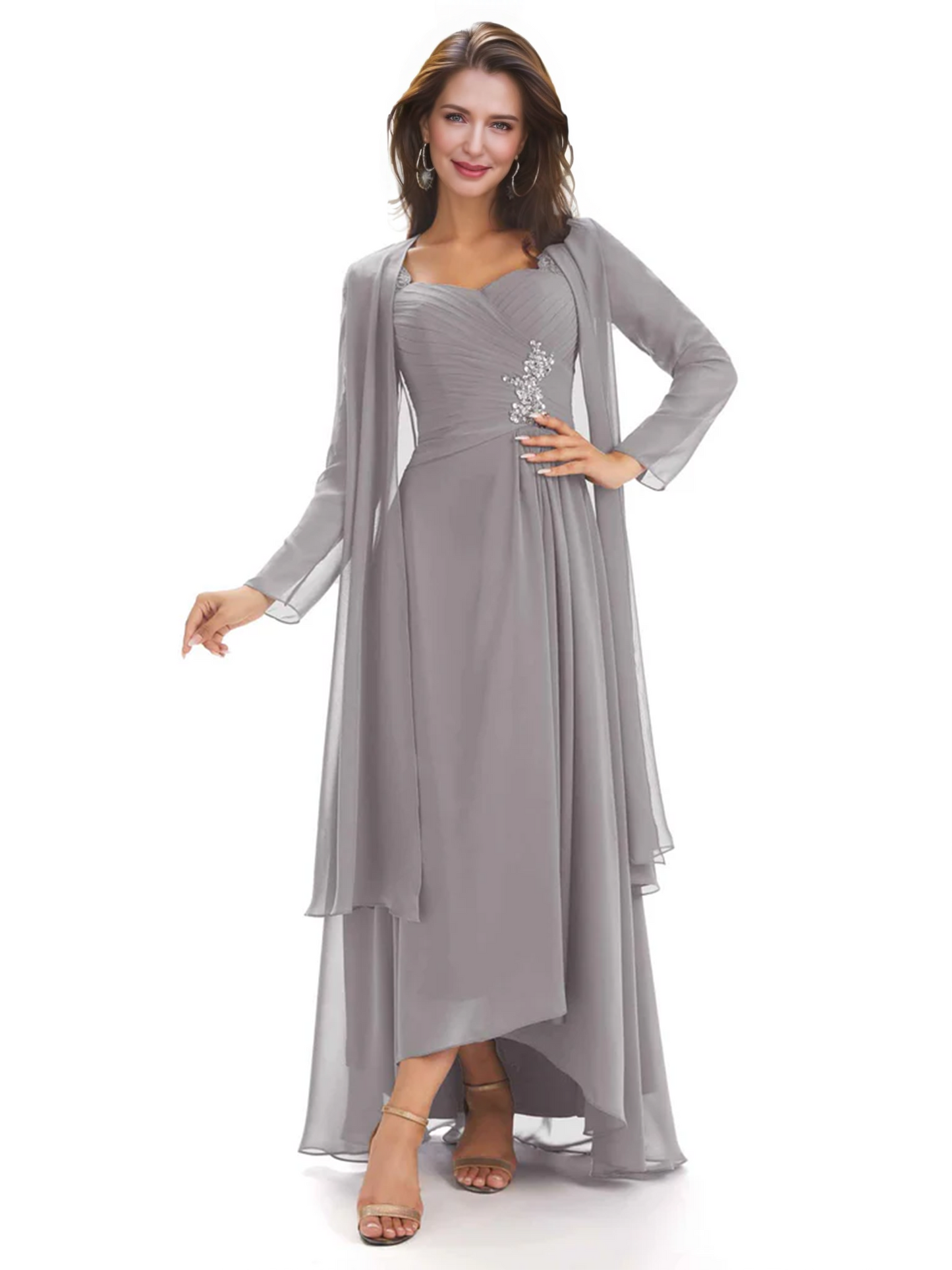 Elegant Asymmetric Neck Long A-Line Chiffon Mother of the Brides Dresses Mom Outfit