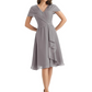 Mother of the Bride Dress Knee-Length V-Neck Chiffon Gown with Ruched Bodice