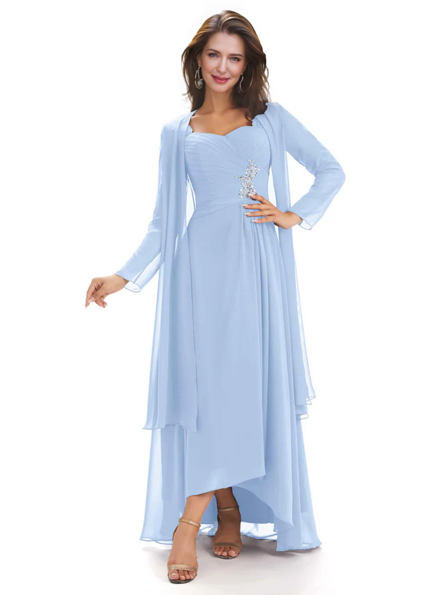 Elegant Asymmetric Neck Long A-Line Chiffon Mother of the Brides Dresses Mom Outfit