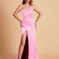 Elegant Silky Satin Mermaid One Shoulder With Pleats Long Bridesmaid Dresses