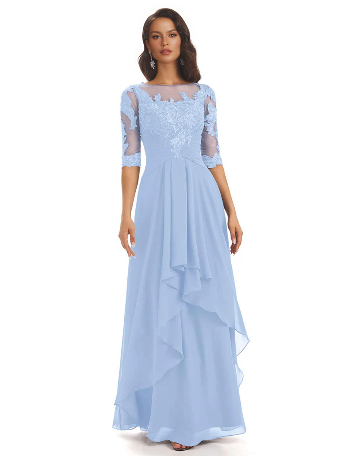 Elegant Lace A-line Chiffon Half Sleeves Mother of the Brides Dresses Floor Length