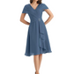 Mother of the Bride Dress Knee-Length V-Neck Chiffon Gown with Ruched Bodice