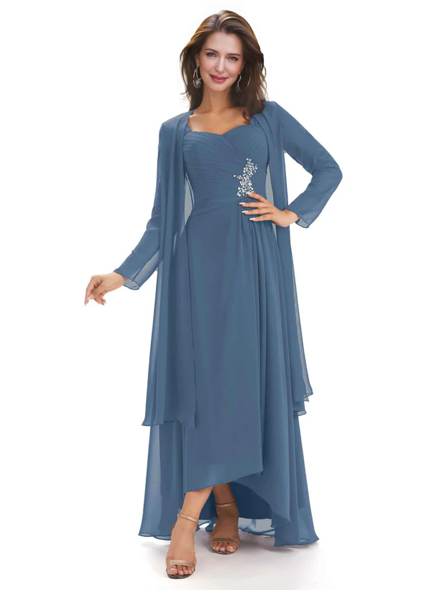 Elegant Asymmetric Neck Long A-Line Chiffon Mother of the Brides Dresses Mom Outfit