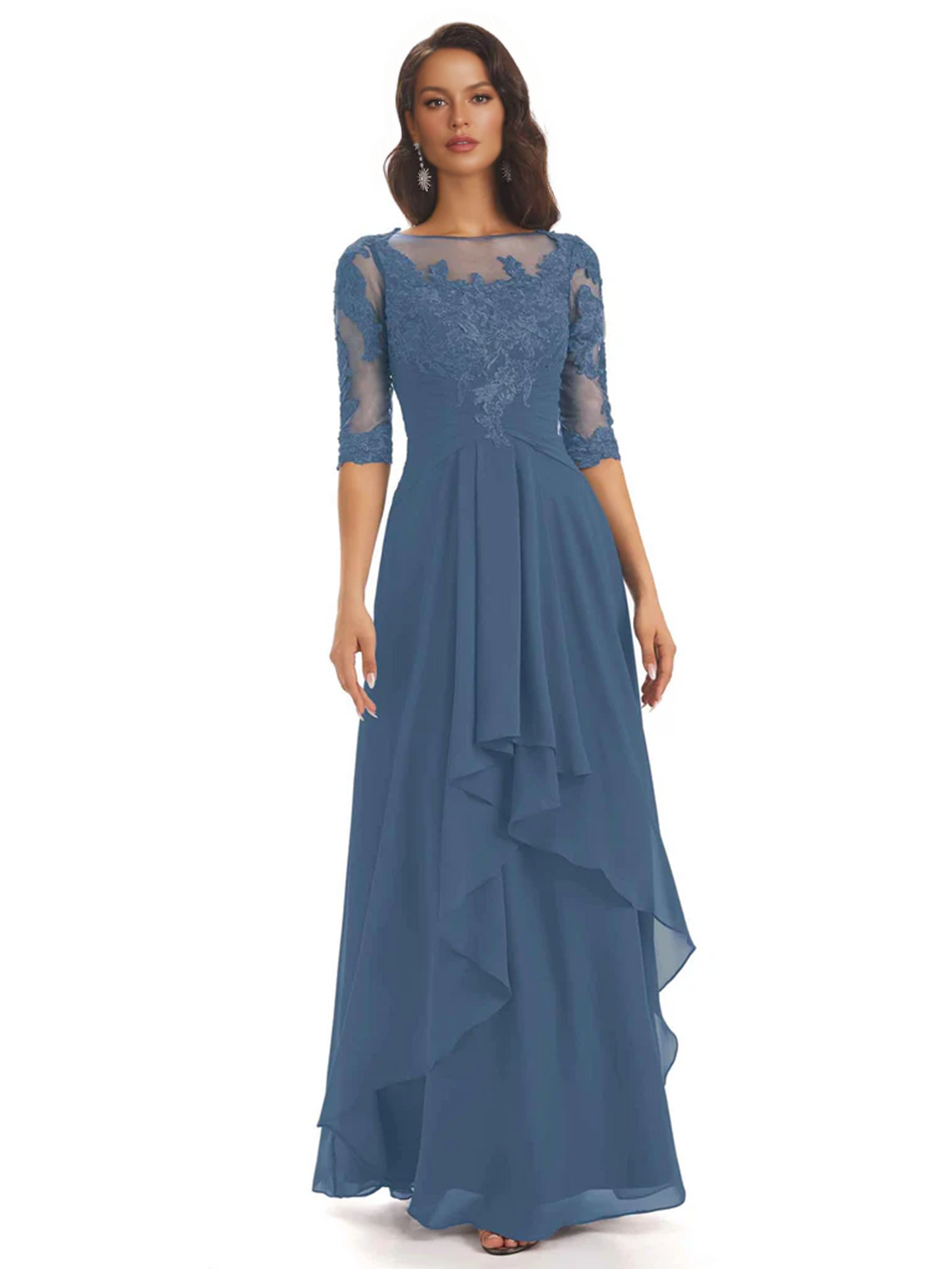 Elegant Lace A-line Chiffon Half Sleeves Mother of the Brides Dresses Floor Length