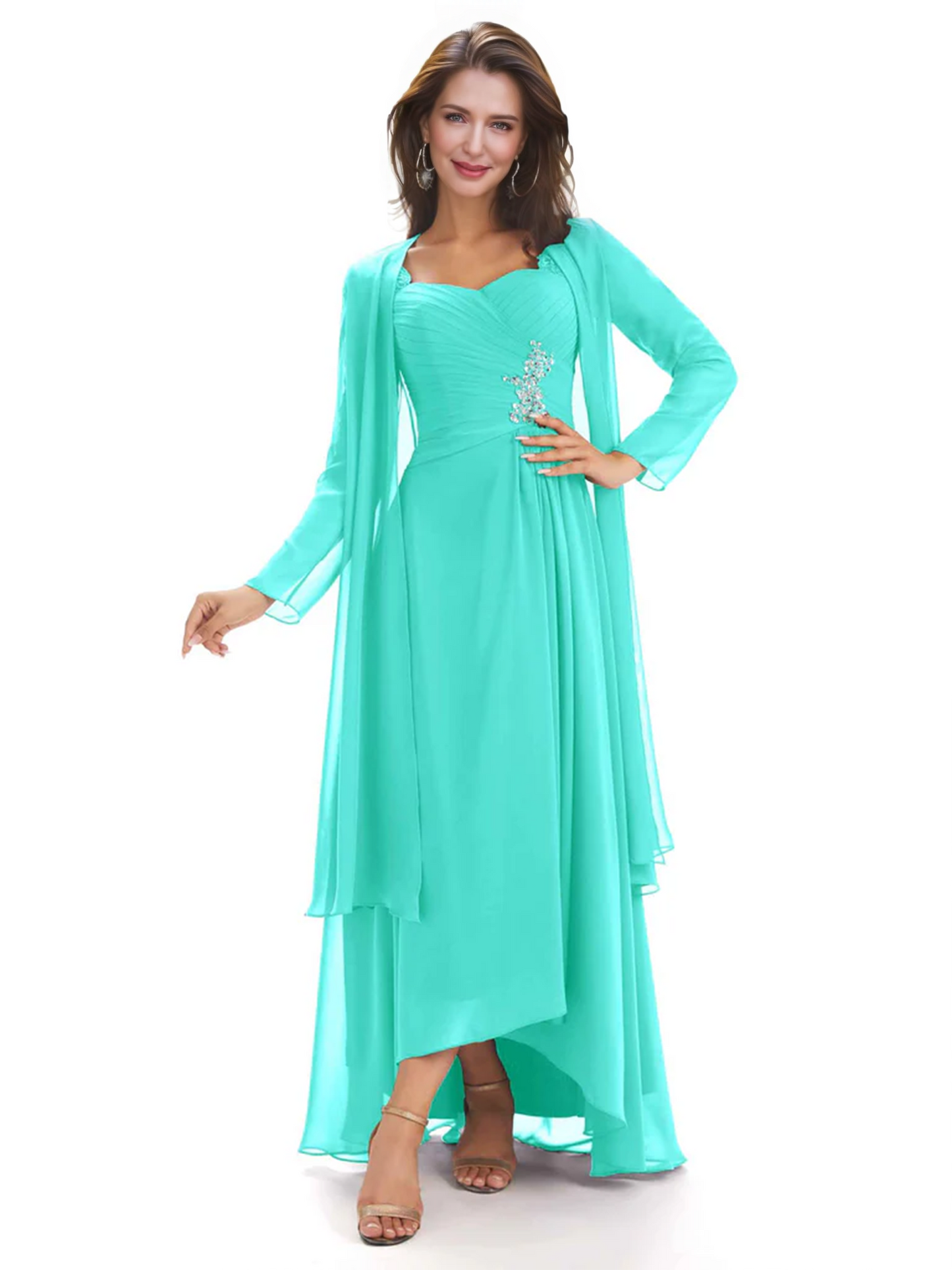 Elegant Asymmetric Neck Long A-Line Chiffon Mother of the Brides Dresses Mom Outfit