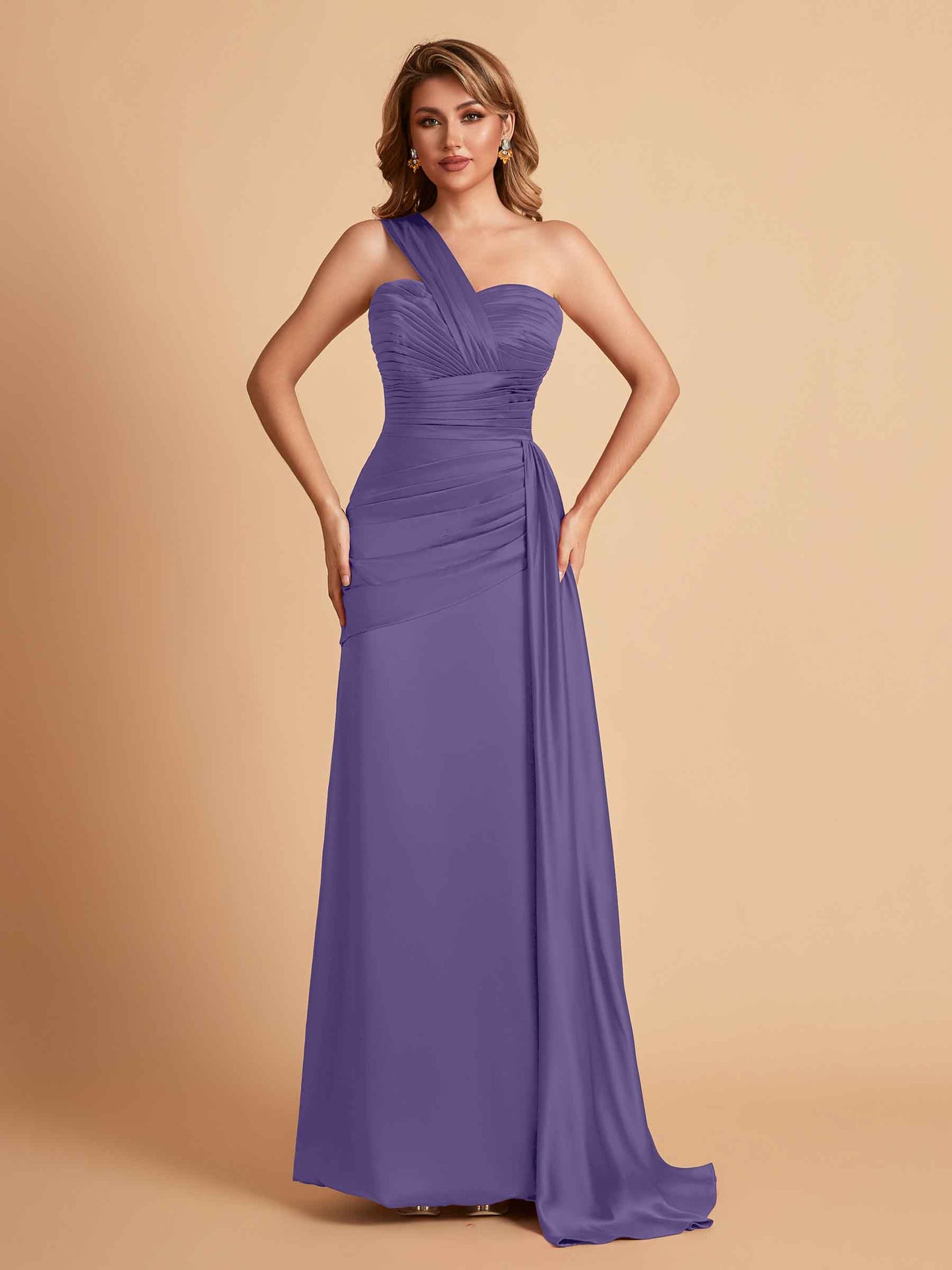 Sexy Satin Sheath One Shoulder With Train Elegant Long Bridesmaid Dresses