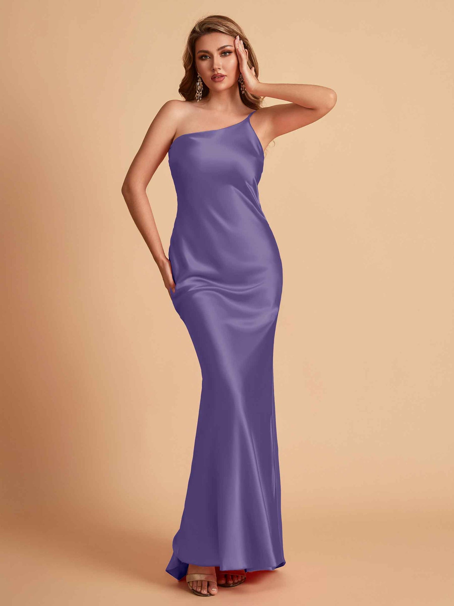 Sexy Silky Satin Sheath One Shoulder Comfy Long Bridesmaid Dresses