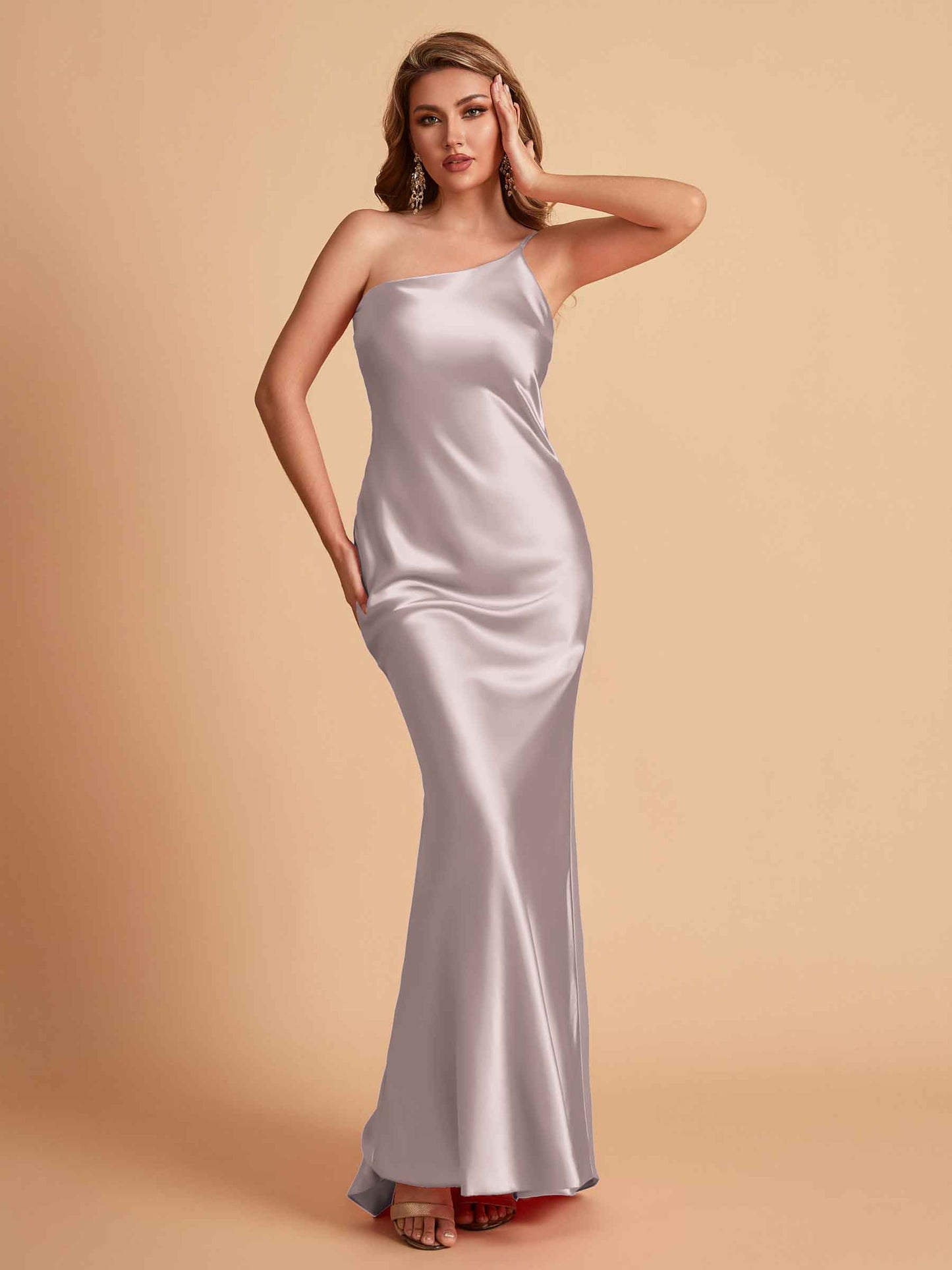 Sexy Silky Satin Sheath One Shoulder Comfy Long Bridesmaid Dresses