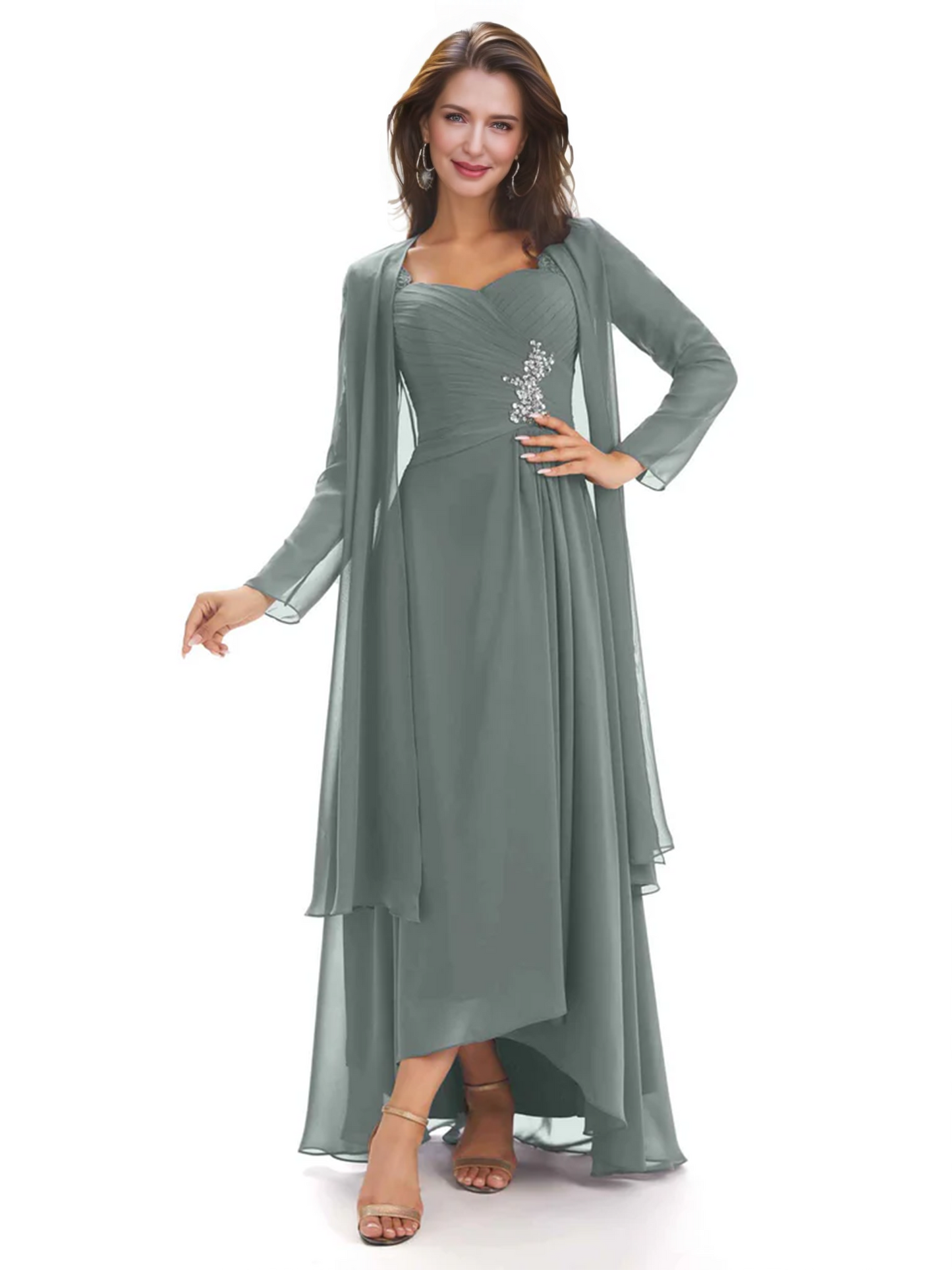 Elegant Asymmetric Neck Long A-Line Chiffon Mother of the Brides Dresses Mom Outfit