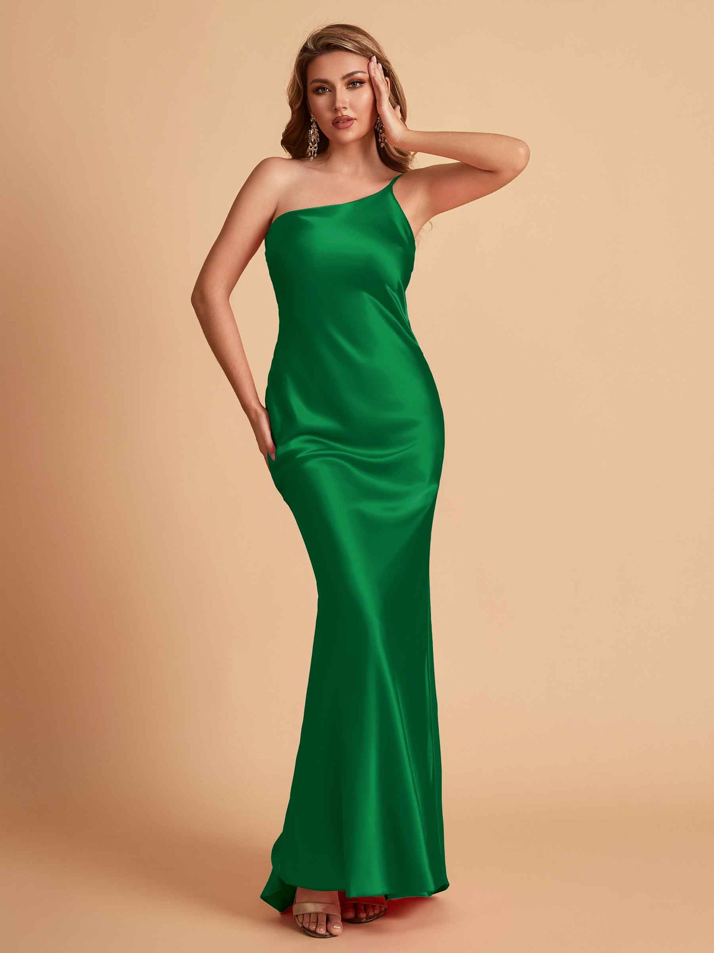 Sexy Silky Satin Sheath One Shoulder Comfy Long Bridesmaid Dresses