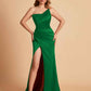 Elegant Silky Satin Mermaid One Shoulder With Pleats Long Bridesmaid Dresses