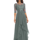 Elegant Lace A-line Chiffon Half Sleeves Mother of the Brides Dresses Floor Length