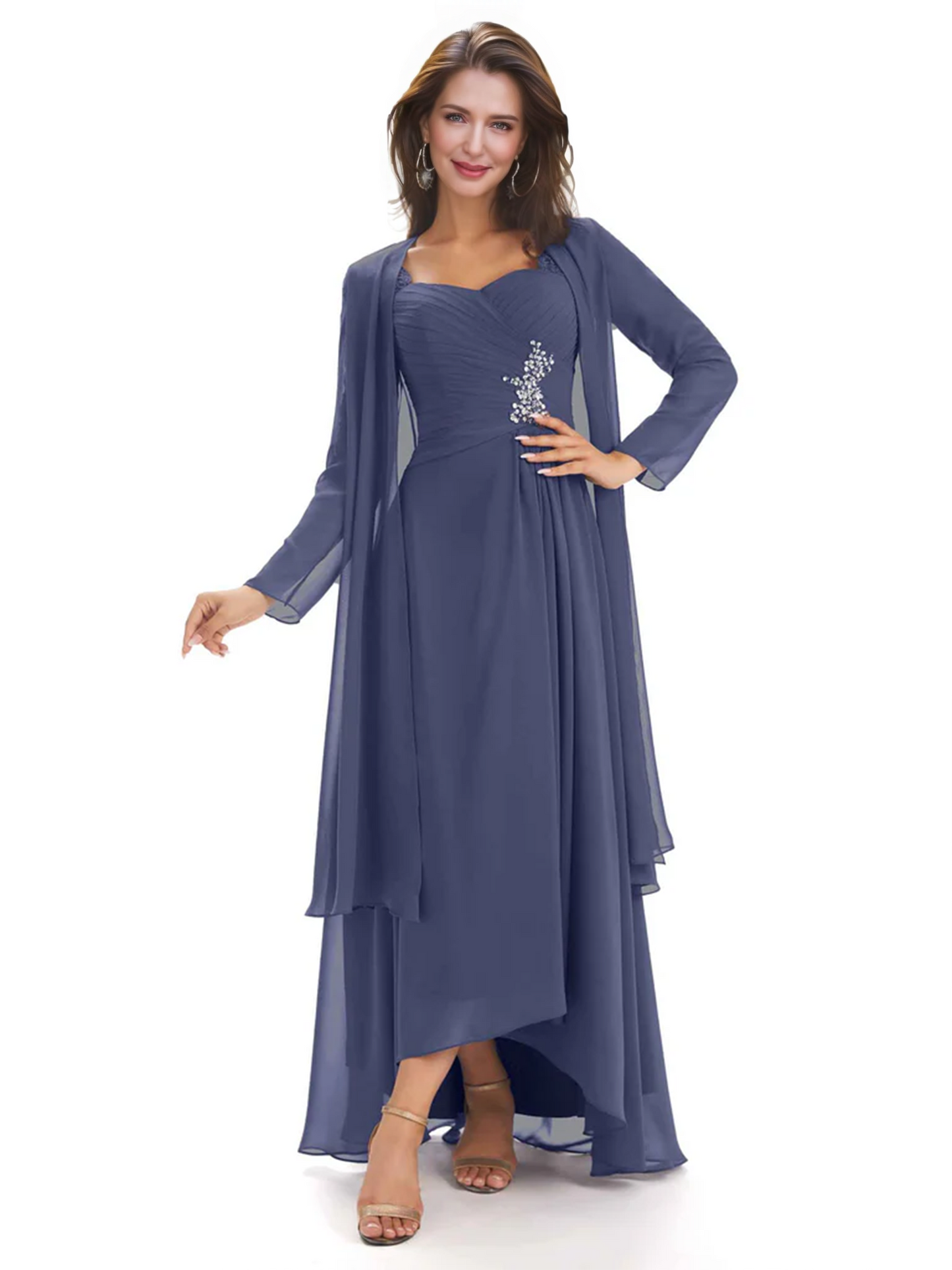 Elegant Asymmetric Neck Long A-Line Chiffon Mother of the Brides Dresses Mom Outfit