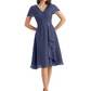 Mother of the Bride Dress Knee-Length V-Neck Chiffon Gown with Ruched Bodice
