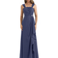 Square Neck Mother of the Bride Dress Floor-Length Chiffon Gown with Ruched Bodice
