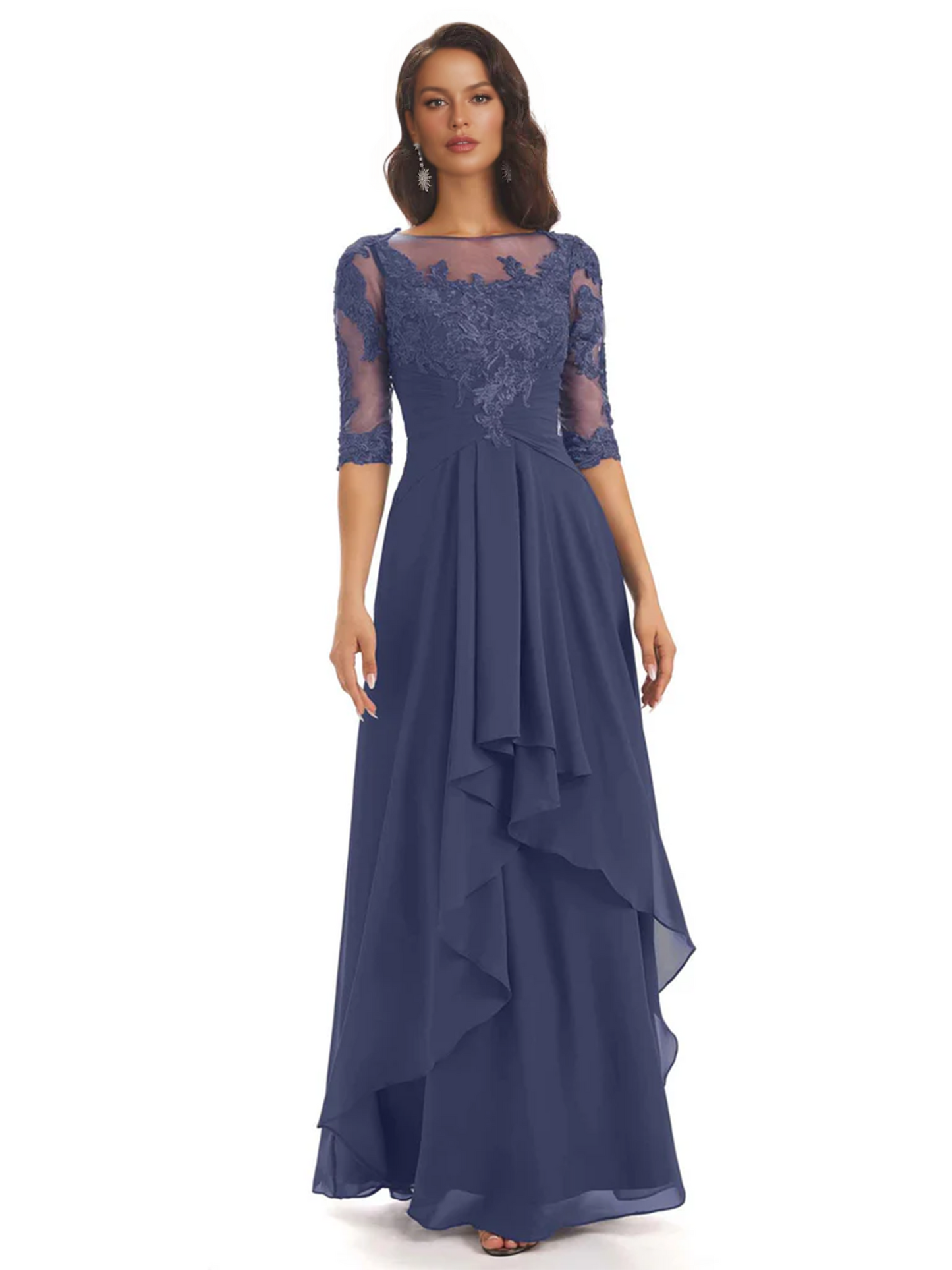 Elegant Lace A-line Chiffon Half Sleeves Mother of the Brides Dresses Floor Length