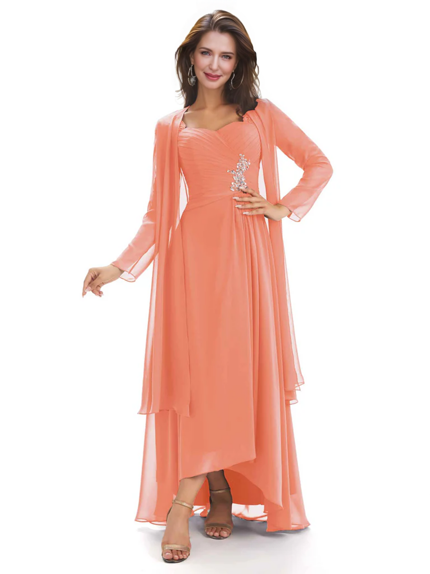 Elegant Asymmetric Neck Long A-Line Chiffon Mother of the Brides Dresses Mom Outfit