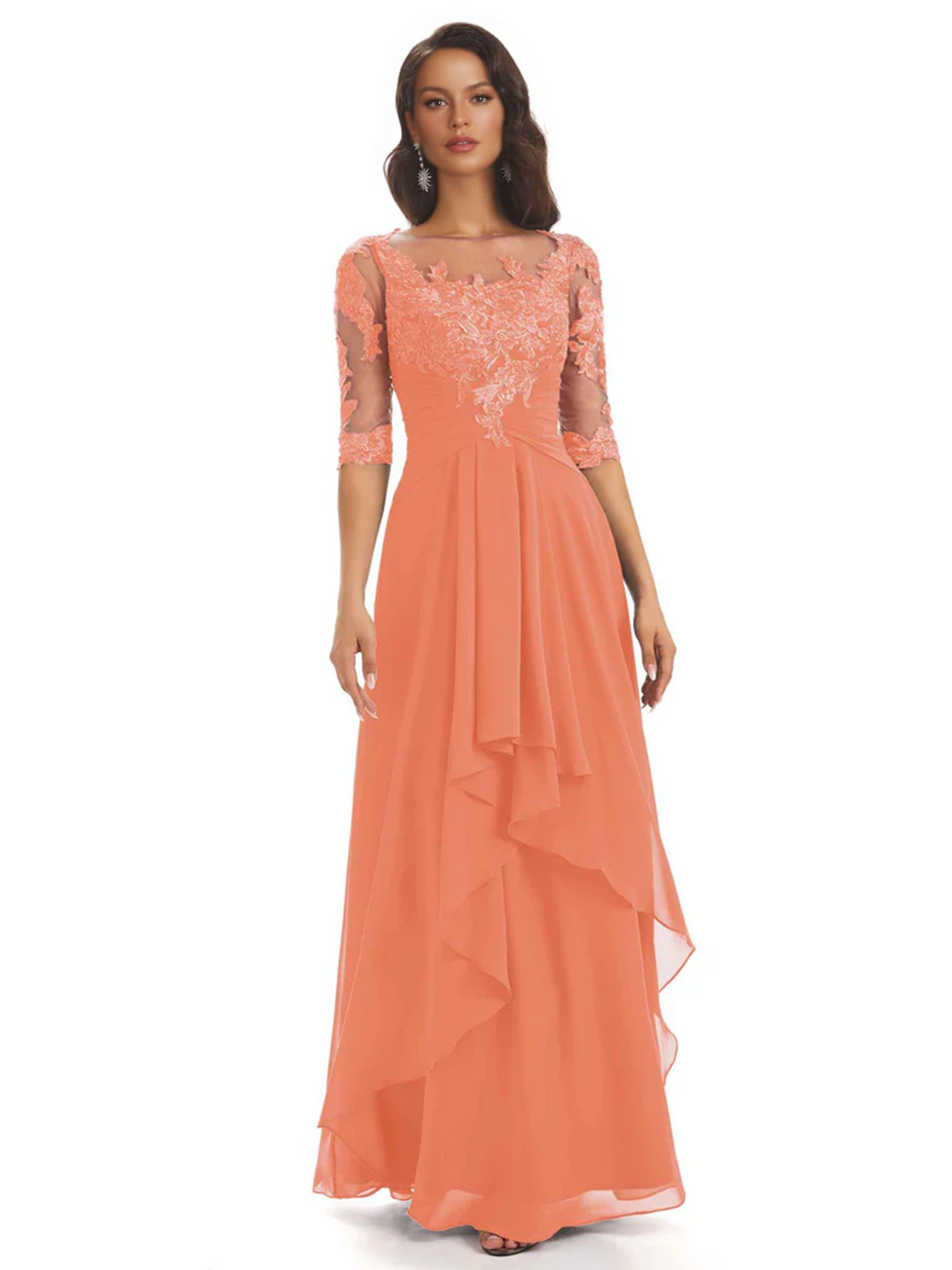 Elegant Lace A-line Chiffon Half Sleeves Mother of the Brides Dresses Floor Length