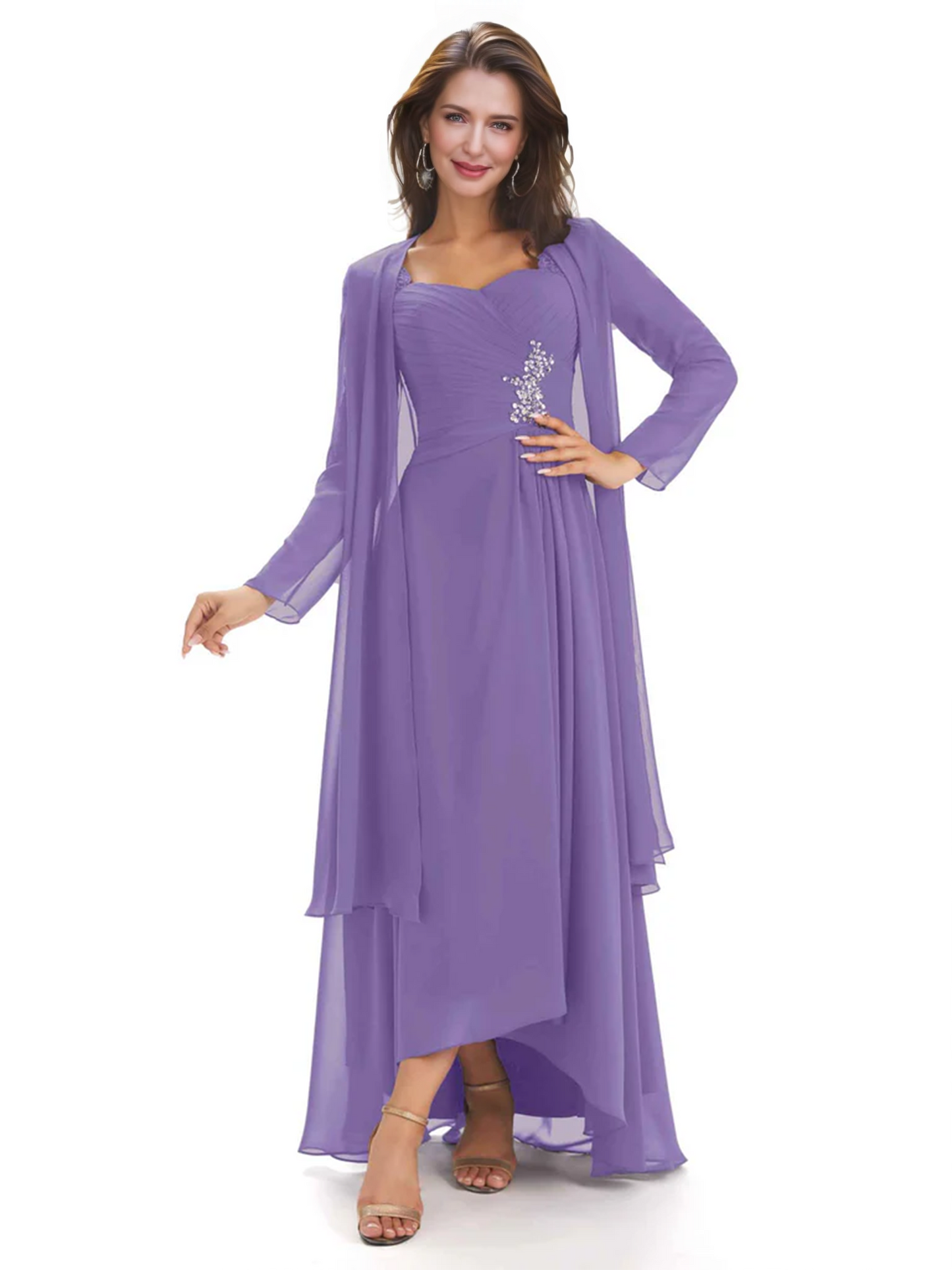 Elegant Asymmetric Neck Long A-Line Chiffon Mother of the Brides Dresses Mom Outfit
