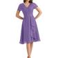 Mother of the Bride Dress Knee-Length V-Neck Chiffon Gown with Ruched Bodice