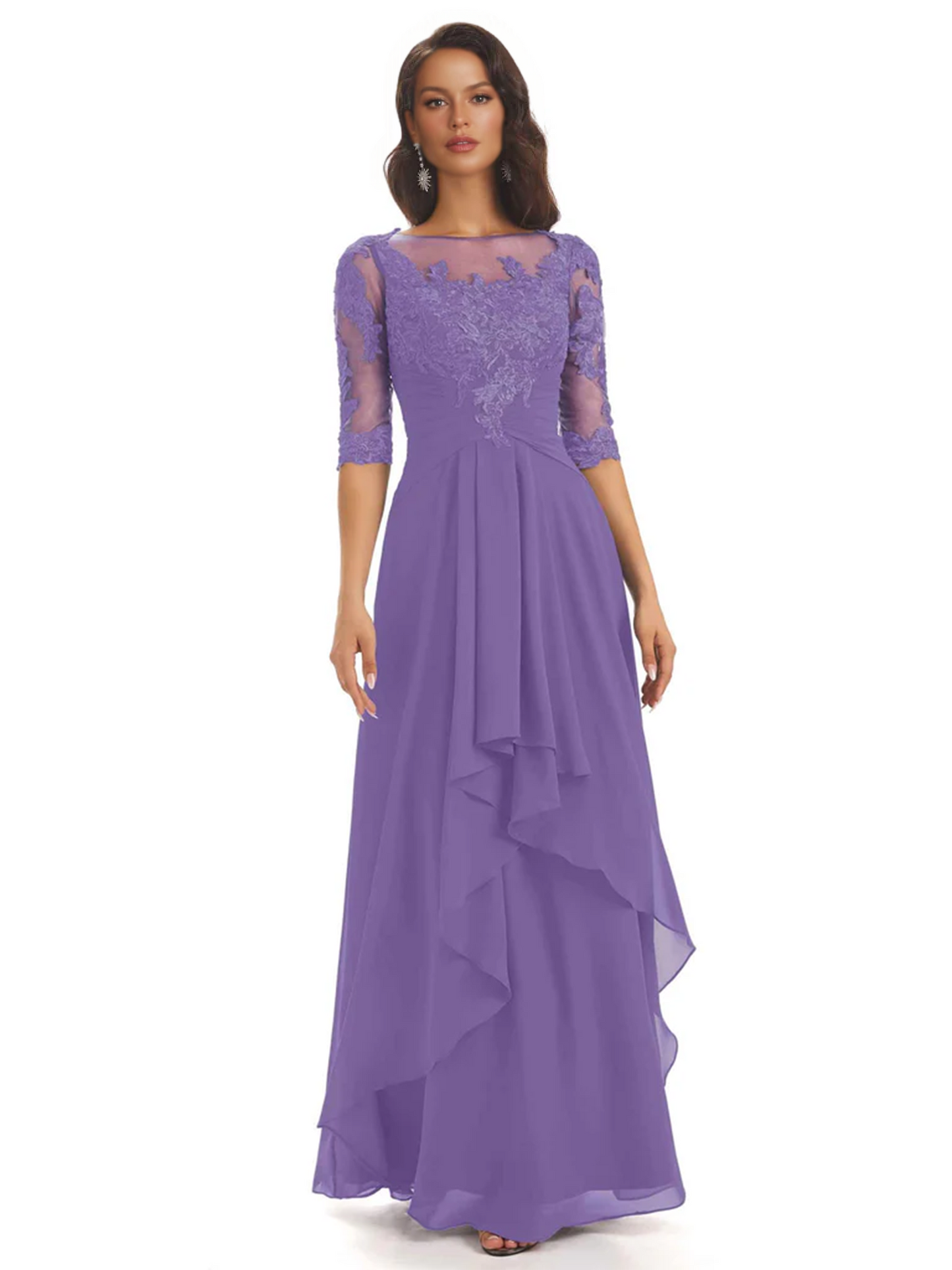Elegant Lace A-line Chiffon Half Sleeves Mother of the Brides Dresses Floor Length