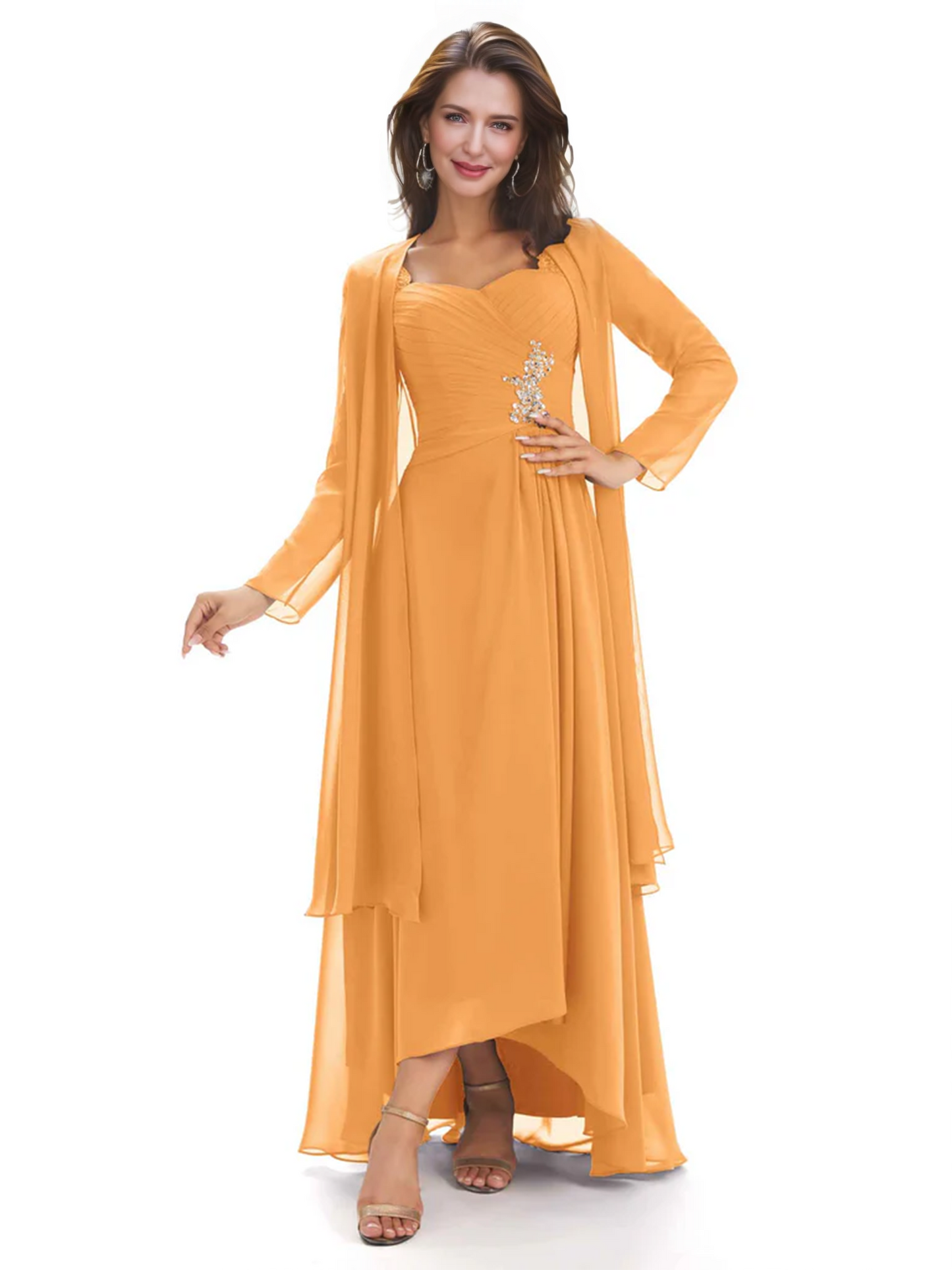 Elegant Asymmetric Neck Long A-Line Chiffon Mother of the Brides Dresses Mom Outfit