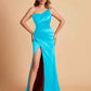 Elegant Silky Satin Mermaid One Shoulder With Pleats Long Bridesmaid Dresses