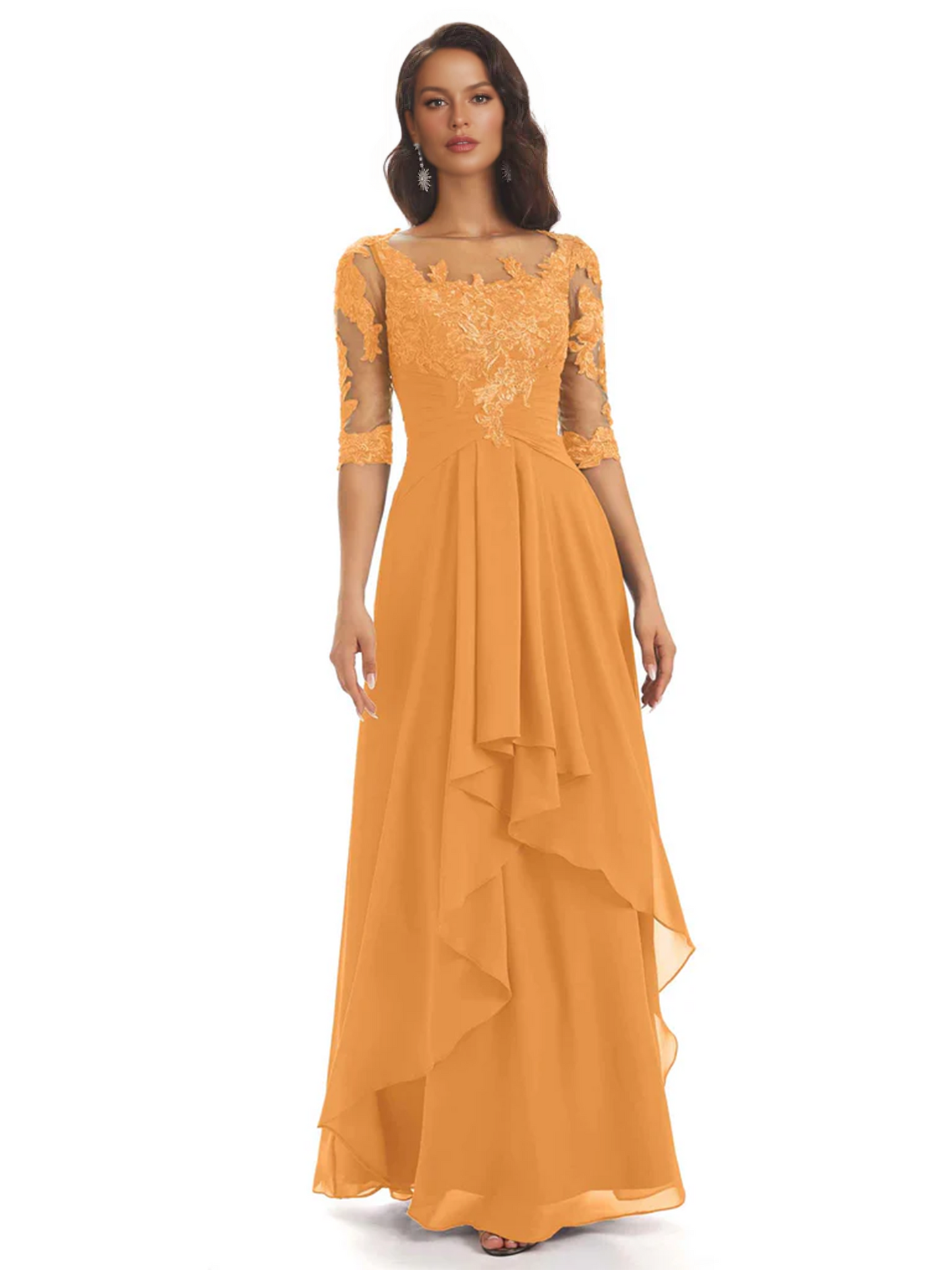 Elegant Lace A-line Chiffon Half Sleeves Mother of the Brides Dresses Floor Length