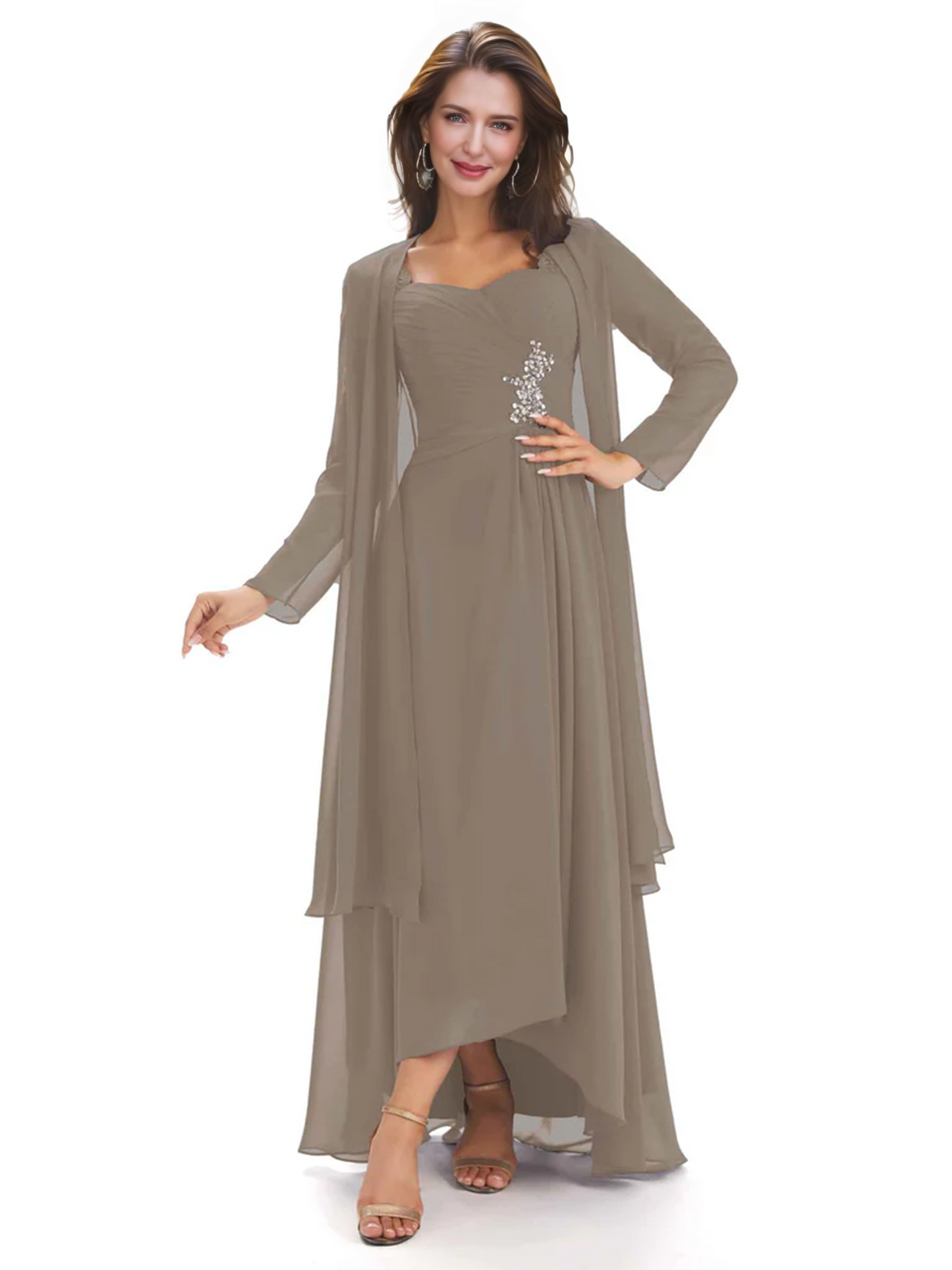 Elegant Asymmetric Neck Long A-Line Chiffon Mother of the Brides Dresses Mom Outfit