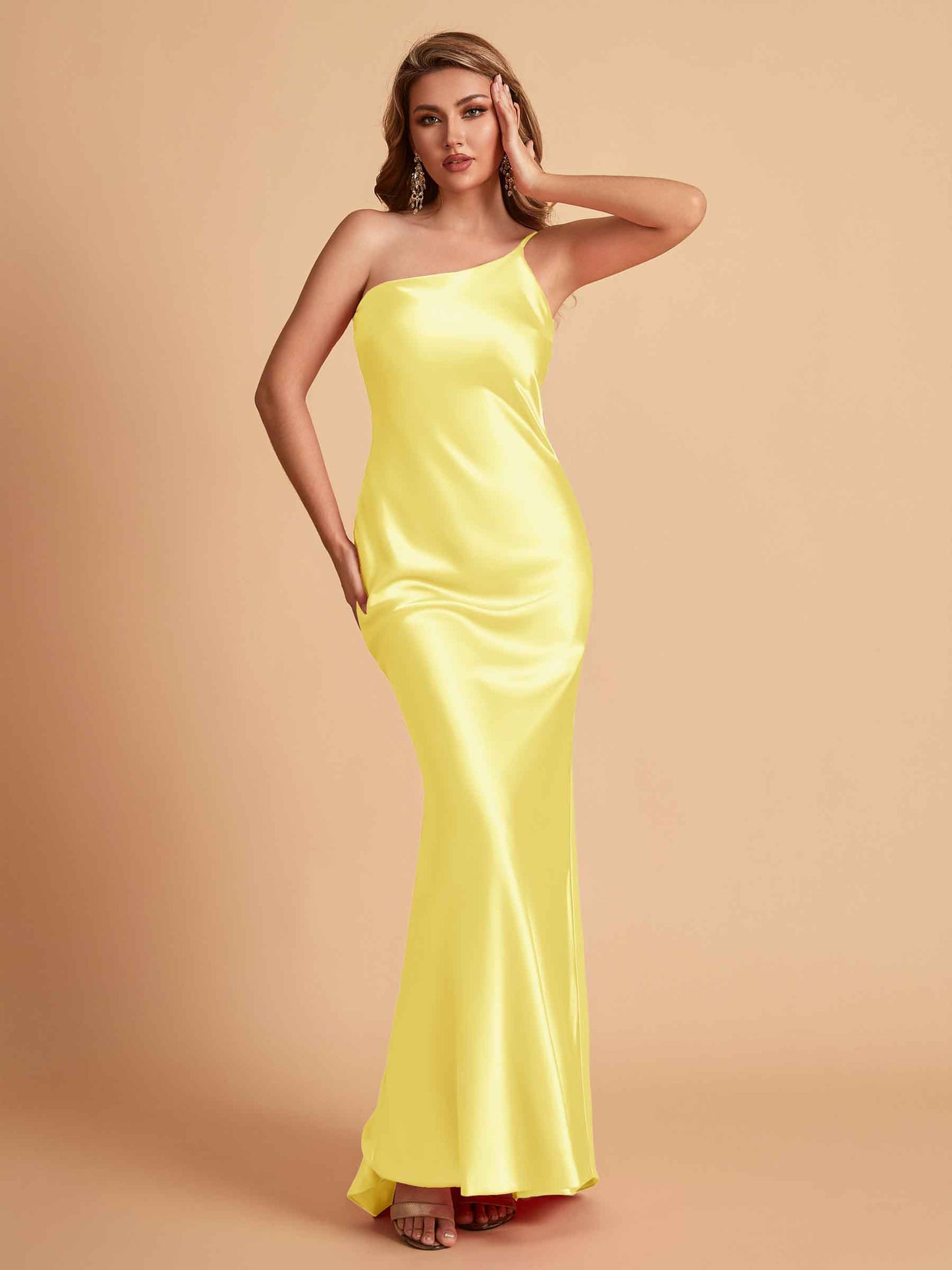 Sexy Silky Satin Sheath One Shoulder Comfy Long Bridesmaid Dresses