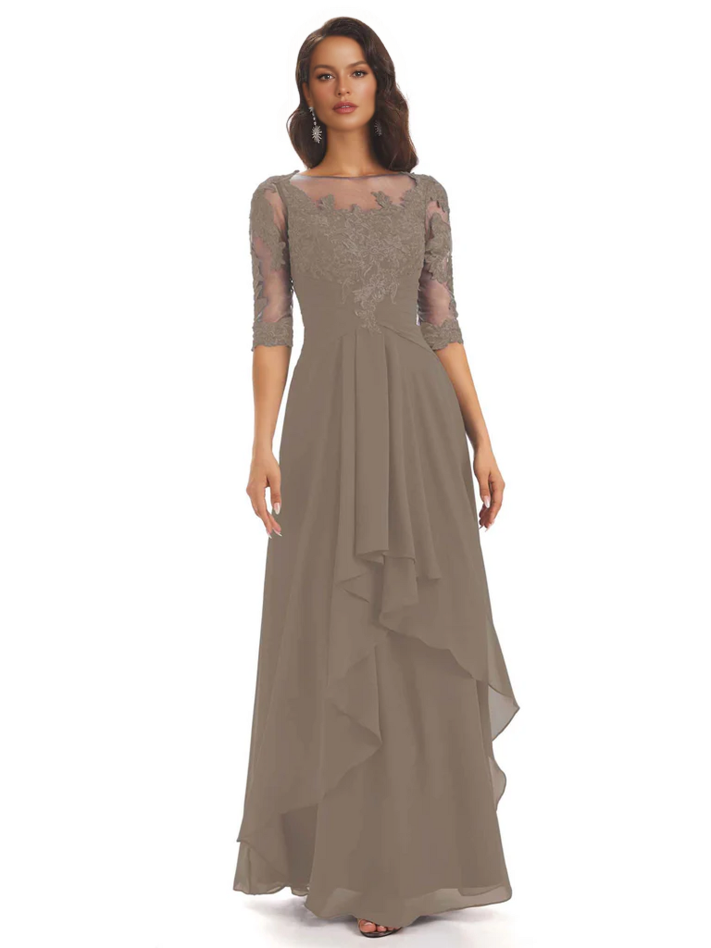 Elegant Lace A-line Chiffon Half Sleeves Mother of the Brides Dresses Floor Length