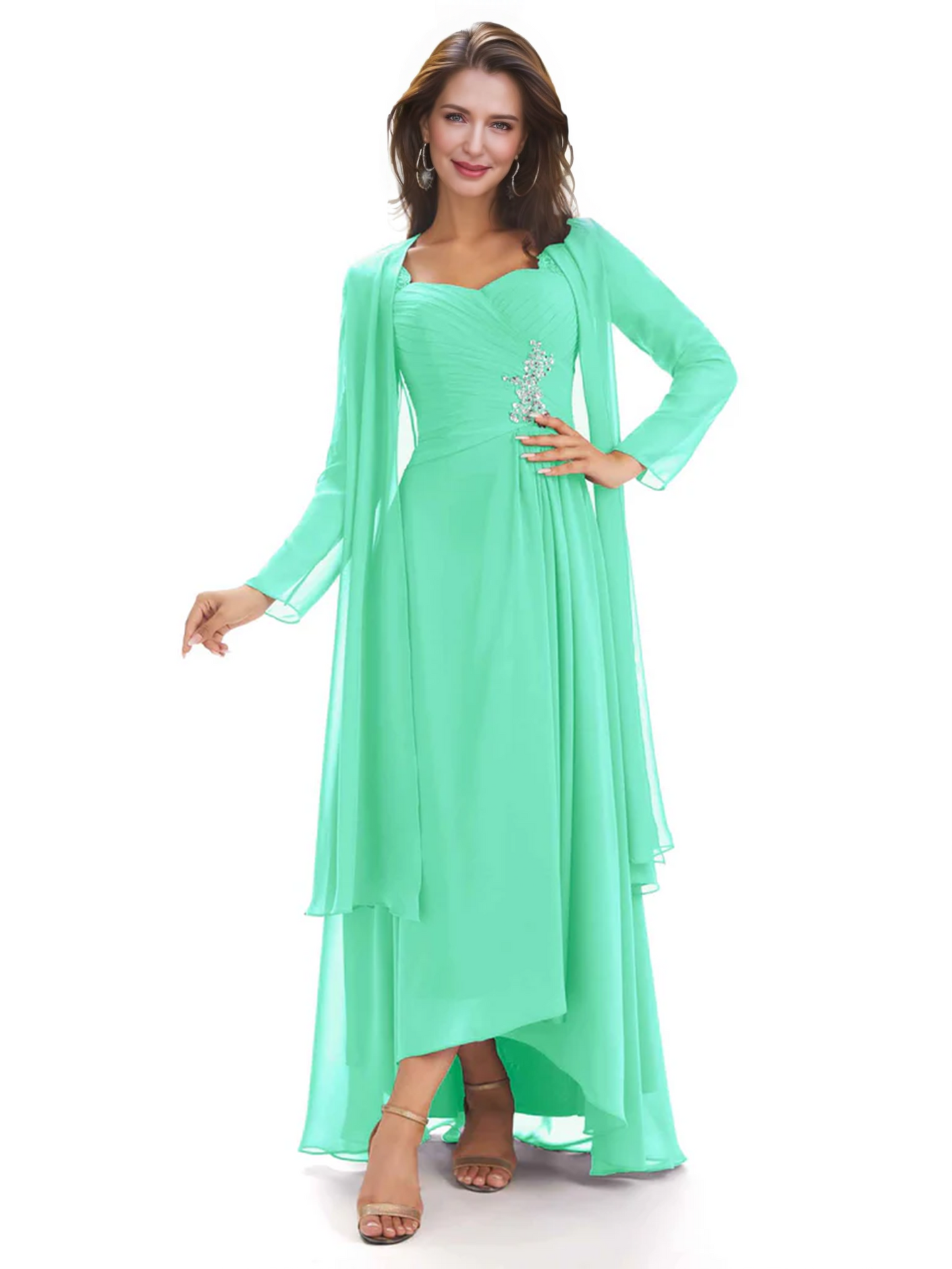 Elegant Asymmetric Neck Long A-Line Chiffon Mother of the Brides Dresses Mom Outfit