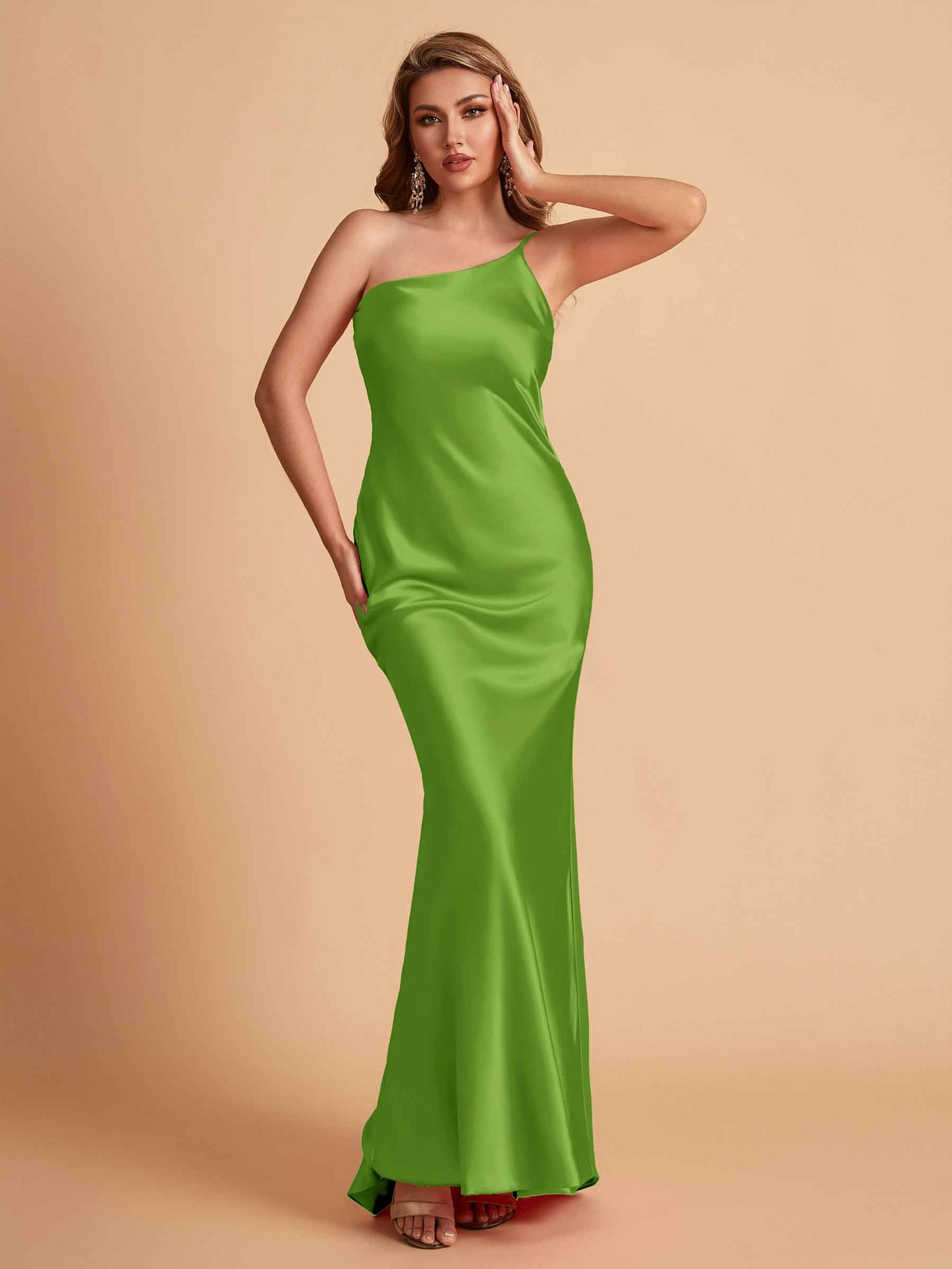 Sexy Silky Satin Sheath One Shoulder Comfy Long Bridesmaid Dresses