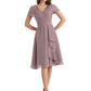 Mother of the Bride Dress Knee-Length V-Neck Chiffon Gown with Ruched Bodice