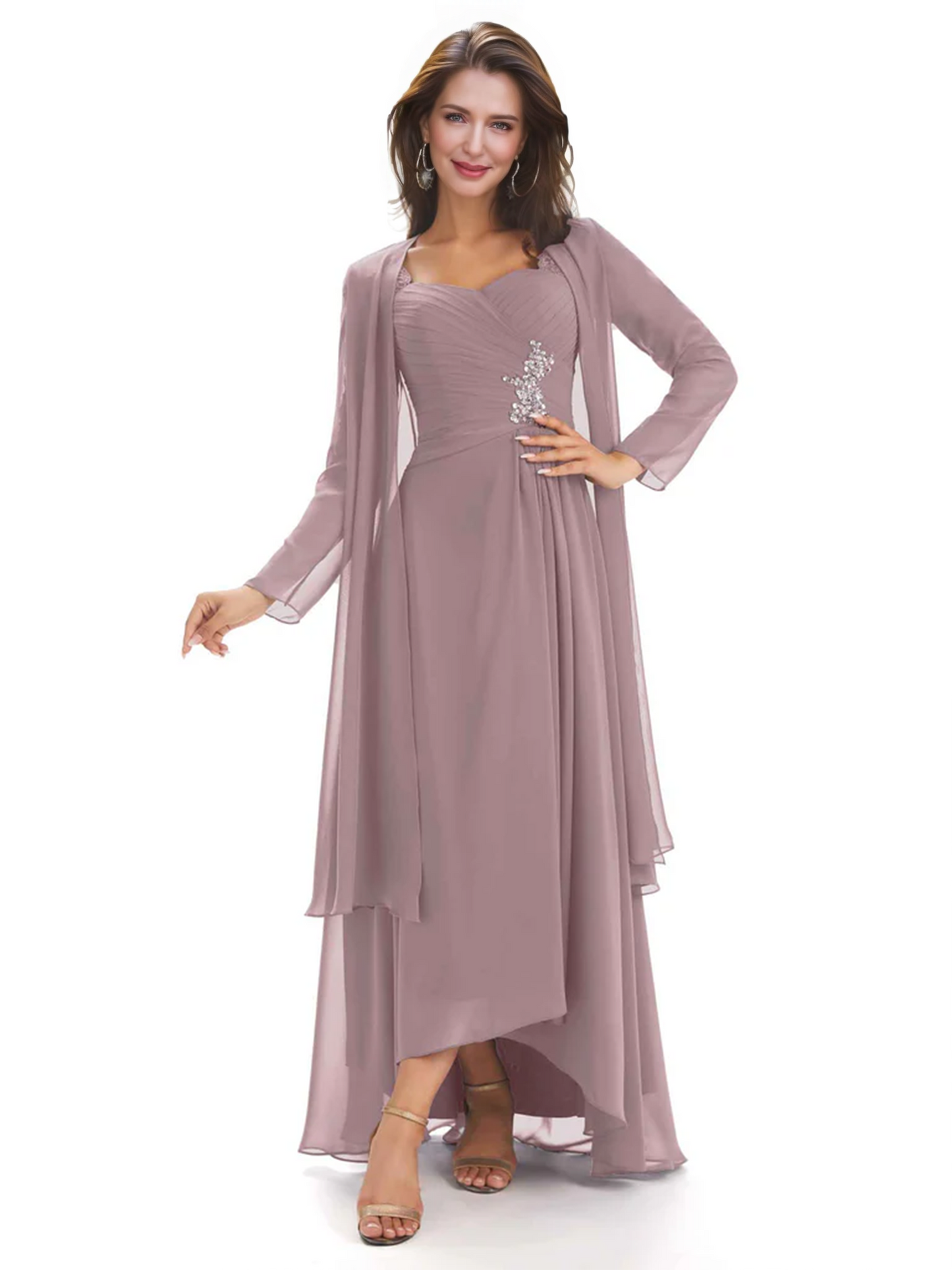 Elegant Asymmetric Neck Long A-Line Chiffon Mother of the Brides Dresses Mom Outfit