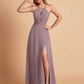 Stylish A-line Chiffon Halter Key-hole Open Back Floor Length Bridesmaid Dresses